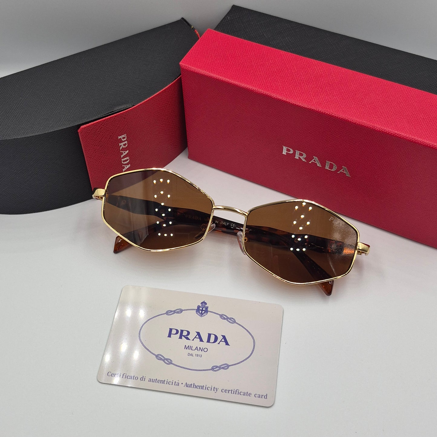 PRADA luxe doré marron havane