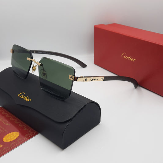 CARTIER rimless doré vert bois