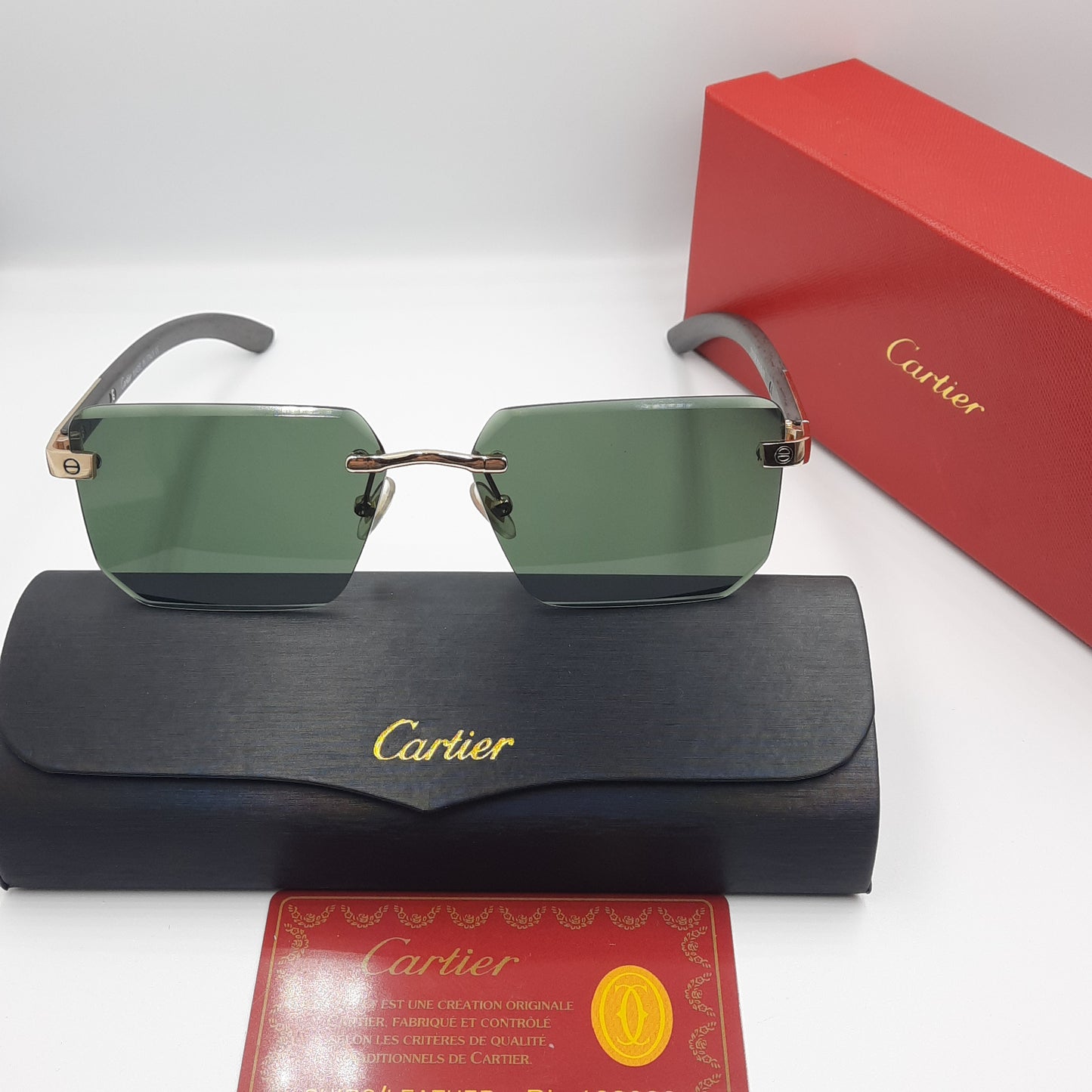 CARTIER rimless doré vert bois