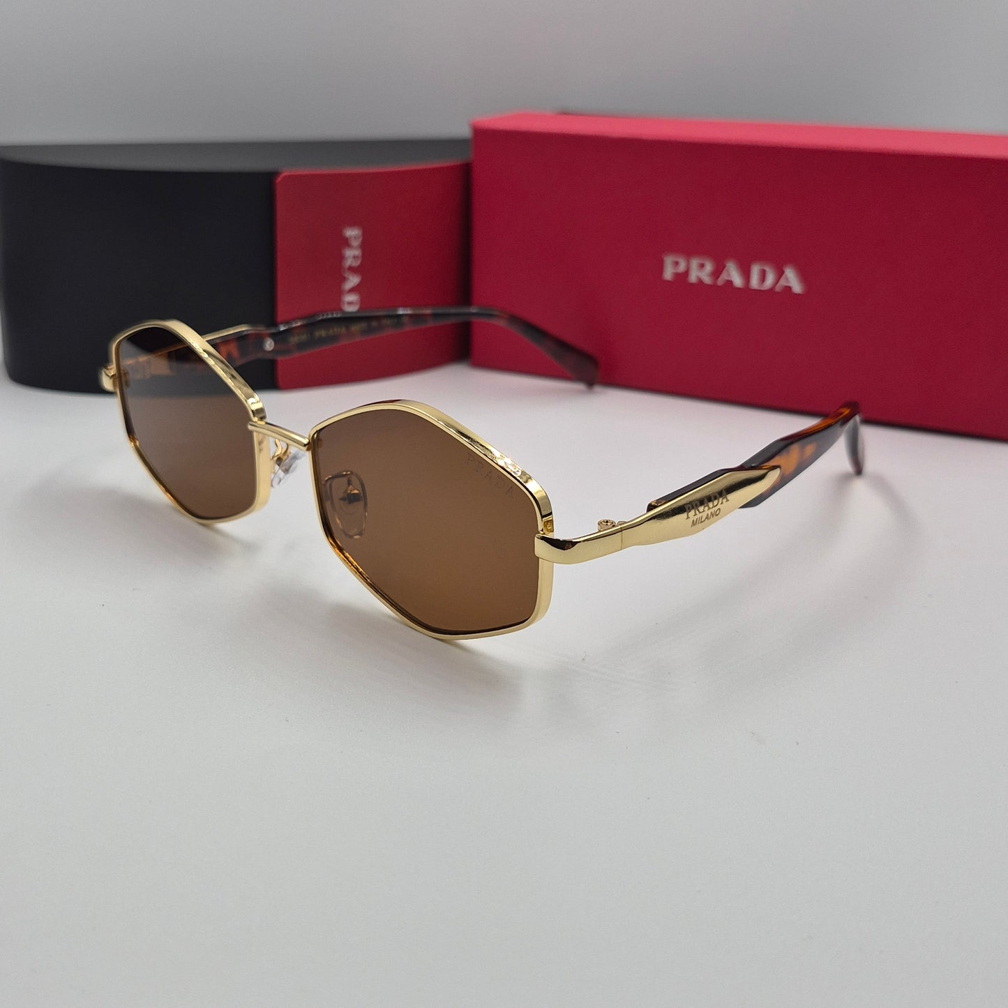 PRADA luxe doré marron havane